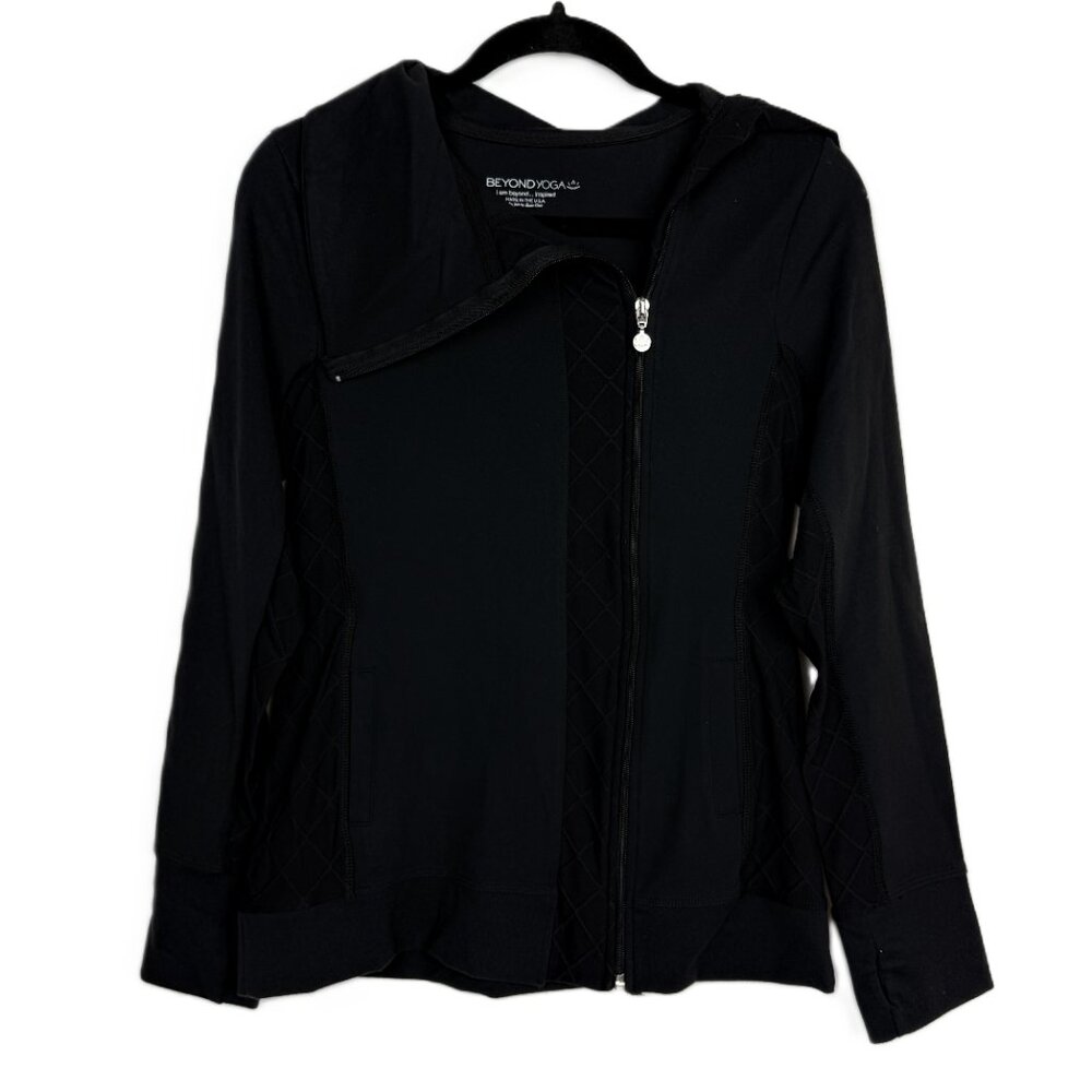 Beyond Yoga Asymmetric Full Zip‎ Supplex Knit Jacket Black Medium - Picture 9 of 9